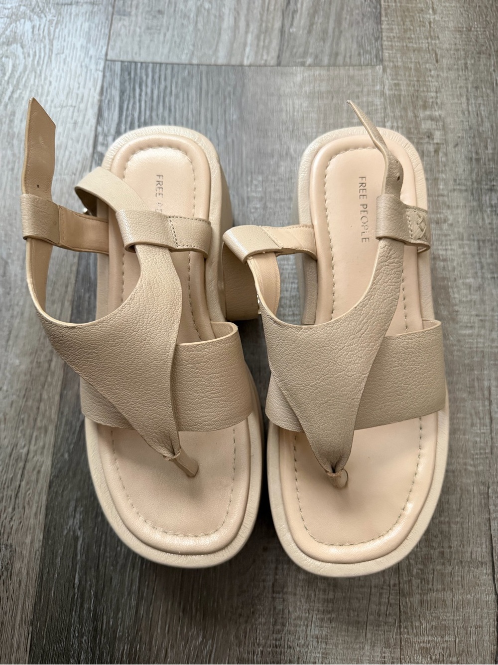 Free People Neutral Tan Leather Thong Sandals